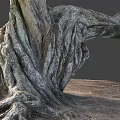 Natural Gnarled Tree Roots With Thick Wooden Trunk And Stone Ground Texture