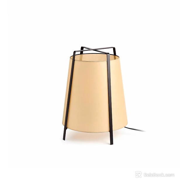 Modern Minimalist Table Lamp With Beige Shade And Black Metal Crossed Frame 3d model 