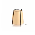 Modern Minimalist Table Lamp With Beige Shade And Black Metal Crossed Frame