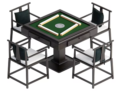 Modern Entertainment Table With Green Tabletop And Four Wooden Frame Chairs 3d model