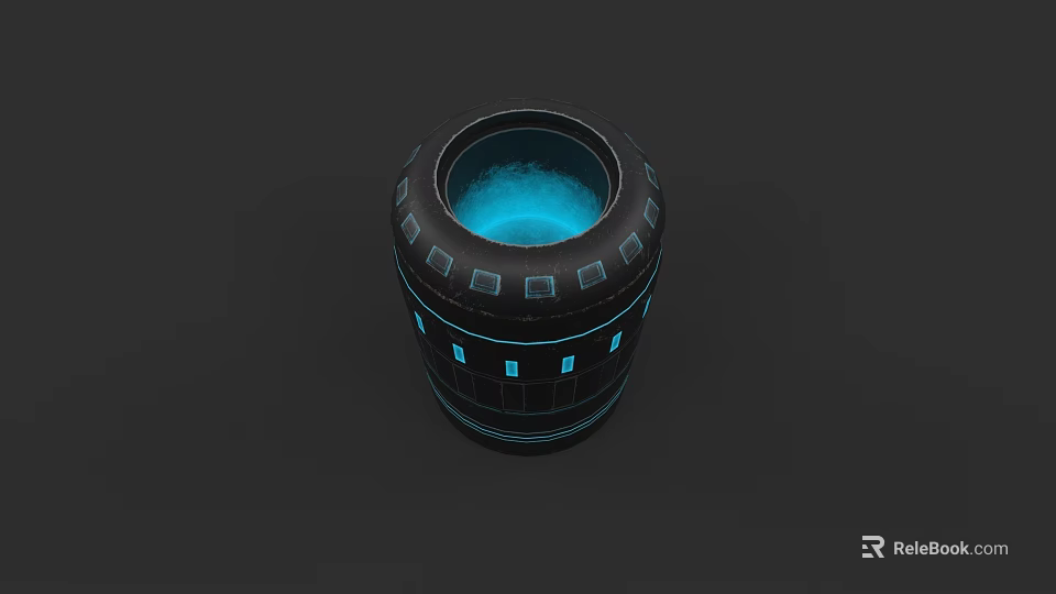Black Arcane Weapon With Glowing Blue Interior Geometric Patterns And Blue Square Accents 3d model 