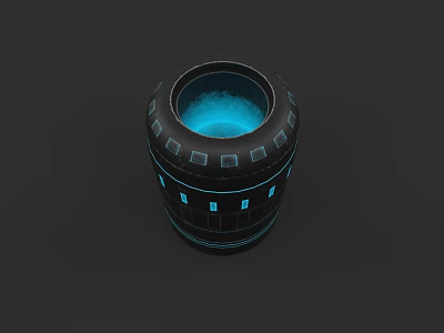 Black Arcane Weapon With Glowing Blue Interior Geometric Patterns And Blue Square Accents 3d model