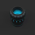 Black Arcane Weapon With Glowing Blue Interior Geometric Patterns And Blue Square Accents