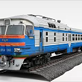 Blue And White Train With Orange Stripe LPA 202 On Railway Track
