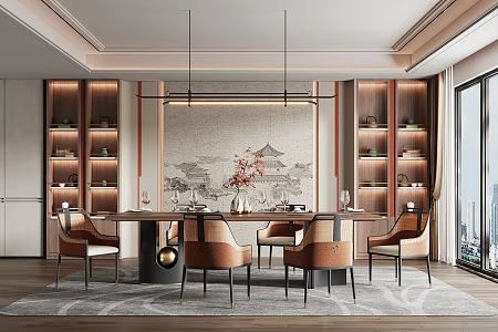New Chinese Restaurant Dining Chair Combination 3d model