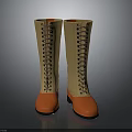 Trendy Long Boots With Brown Upper And Orange Sole And Toe Lace Up Design