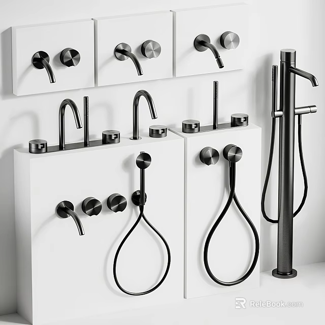 Modern Faucet Collection Featuring Various Contemporary Designs And Metallic Finishes On 3d model 