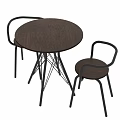 Modern Round Wooden Table And Two Chairs Set With Black Metal Legs Design