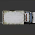 Worn Ambulance Vehicle With Blue Red Stripes Medical Emblem And Roof Warning Lights