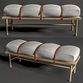 Stylish Sofa Bench With Wooden Frame Gray Cushion And Leather Straps For Living Room