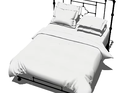 Modern Double Bed With Black Metal Frame White Sheets And Pillows 3d model