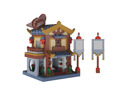 Chinese Traditional Building Blocks With Classic Roof Lanterns And Architectural Details 3d model