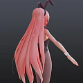 Game Movie Character With Long Pink Hair Rabbit Ears Black Bodysuit Gray Stockings High Heels