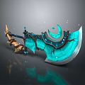 Fantasy Turquoise Glowing Battle Axe With Ornate Handle And Decorative Crystals
