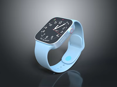 Modern Smart Watch With Light Blue Strap And Square Digital 3d model