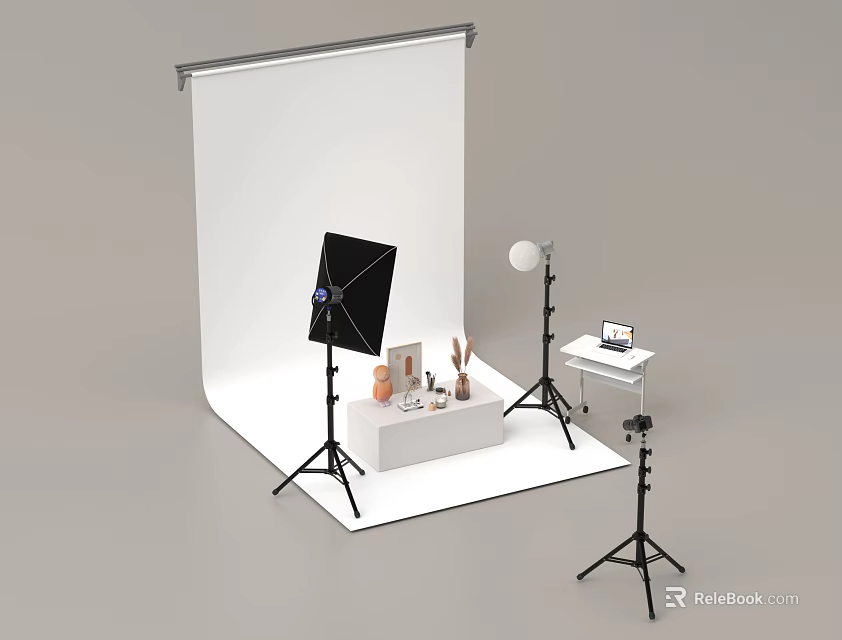 Wedding Dress Shop Bridal Photography Setup With Lighting Props And Backdrop For Dress Shoots 3d model 