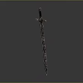 Ornate Medieval Sword With Red Gemstone Handle And Intricate Blade Patterns