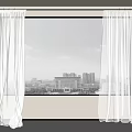 Elegant White Sheer Curtains Hanging By Window With Urban City View