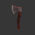 Ornate Decorative Axe Featuring Carved Metal Head And Detailed Wooden Handle