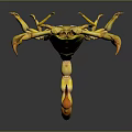 Yellow And Green Scorpion With Spread Legs On Dark Shiny Background