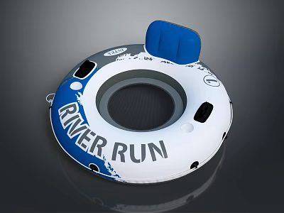 Comfortable Inflatable River Run Swim Ring with Blue Backrest and White Design for Water Activities 3d model