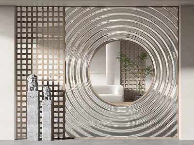 Modern Circular Room Divider With Geometric Lattice Pattern And Mirror Reflection 3d model