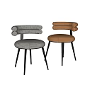 Modern Upholstered Dining Chairs With Gray Brown Fabric Black Metal Legs And Curved Armrests