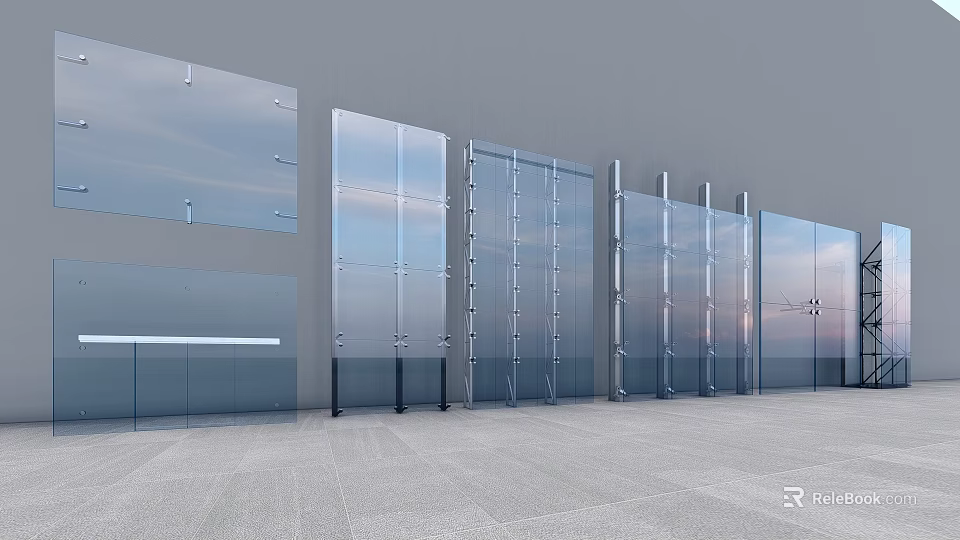 Modern Building Facade With Glass Panels Metal Frames And Sky Reflections 3d model 