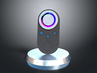 Modern Computer Controller With Colorful Light Ring And Symbol Buttons On Silver Base 3d model