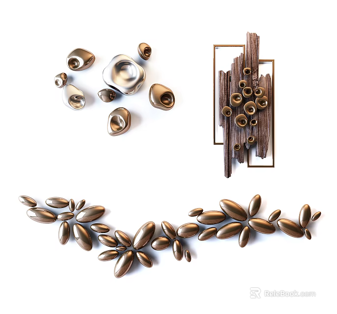 Metallic Wall Decor With Branch Shaped And Leaf Design Assorted Pieces 3d model