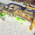 Modern Museum Building With Colorful Yellow Green Structures And Open Exhibition Space