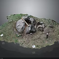 Lush Green Vegetation on Terrain Model Featuring Rocks Cave Structure and Markers 3d model