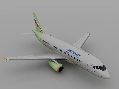 Aeroflot Passenger Airliner With White Fuselage Green Tail Logo Green Engine And Orange Accents 3d model