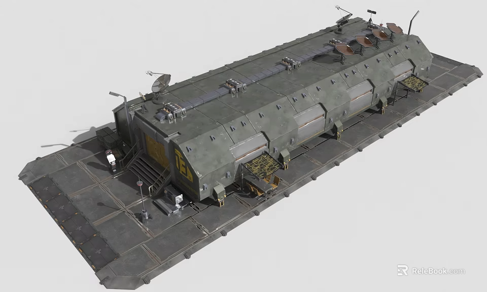 Camouflaged Military Mobile Unit Featuring Armored Exterior And Equipment Platforms 3d model 