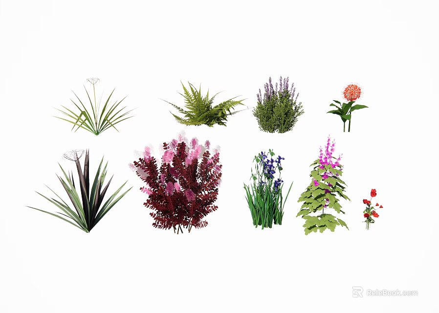 Various Colorful Flowers and Green Foliage Plants in Diverse Collection 3d model 