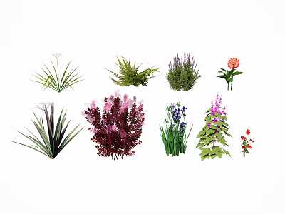 Various Colorful Flowers and Green Foliage Plants in Diverse Collection 3d model