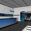 Modern Exhibition Hall Interior With Display Cabinets Interactive Screens And Glass Railings Design