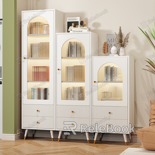 Modern Bookcase Cream Glass Door Bookcase model