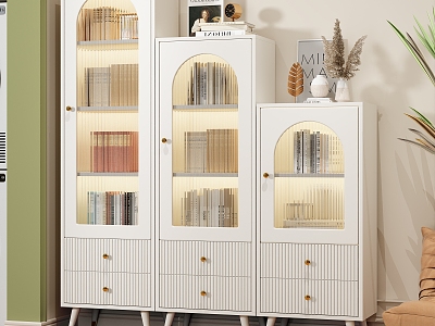 Modern Bookcase Cream Glass Door Bookcase model