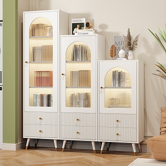 Modern Bookcase Cream Glass Door Bookcase 3d model