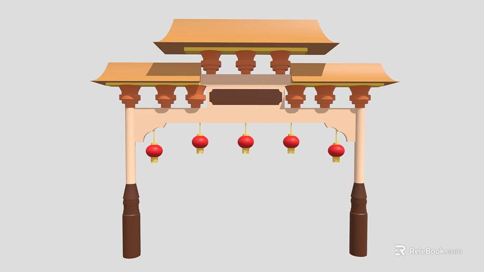 Traditional Chinese Archway Architecture With Classic Roof Design And Red Lanterns 3d model 