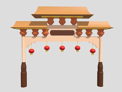 Traditional Chinese Archway Architecture With Classic Roof Design And Red Lanterns 3d model