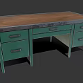 Sturdy Green Drawer Wooden Desk With Brown Top And Metal Handles