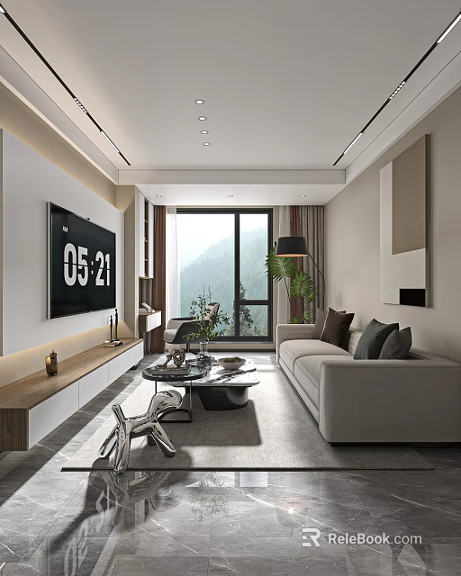 Modern Living Dining Room Interior With Sofa Coffee Table TV Unit And Dining Set 3d model