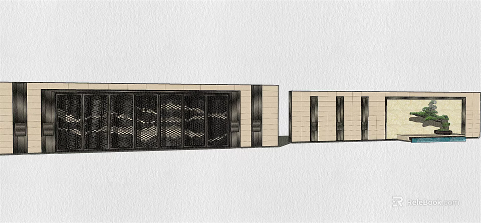 Modern Feature Wall Design With Grille Panels And Vertical Decorative Structures 3d model