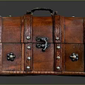Vintage Brown Leather Trunk with Metal Lock Rivets and Handle Classic Design