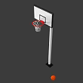 Basketball Gym Interior With Backboard Red Hoop White Net And Two Basketballs