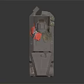 Gray Armored Utility Vehicle With Tracked Wheels Top Searchlight And Gear Bags