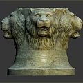 Detailed Decorative Bronze Sculpture With Three Lion Heads On Cylindrical Base