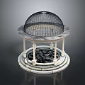 Ornate Pavilion With Circular Base Black Lattice Dome White Columns And Checkered Floor